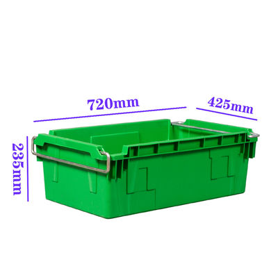 kaufen Industrielle Stack And Nest Plastikkiste mit Metallschwingarmen 45L PP-Lagerkiste 720×425×235mm OEM-Hersteller Online-Herstellung