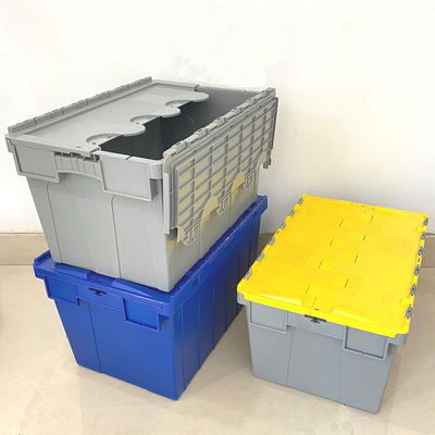 kaufen Plastic Crate With Lid Heavy Duty Cheap Plastic Moving Boxes Storage Stackable Attached Lid Container Online-Herstellung